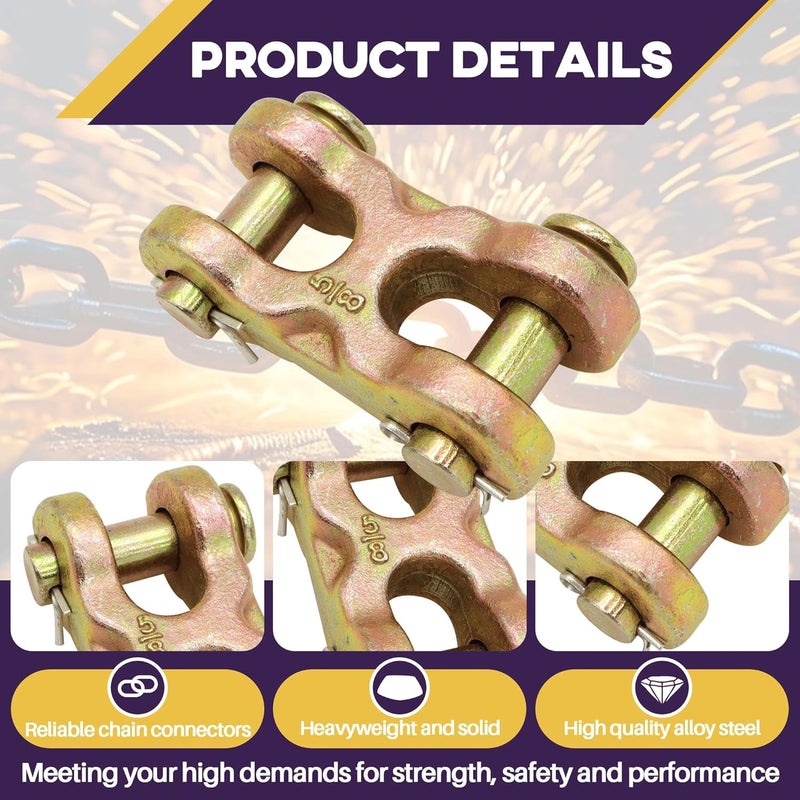 Terixe 4 Pack 5/8 Inch Safety Chain Repair Link, G70 Alloy Steel Double Clevis Chain Connector Link, 16600 Lbs Working Load Chain Connectors - Image 5